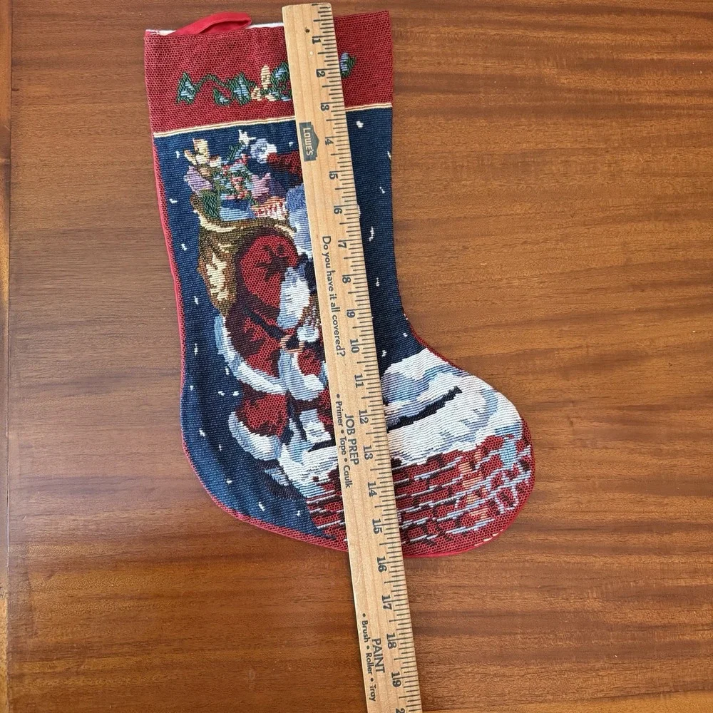 Vintage Tapestry Christmas Stocking Santa on Chimney – 18